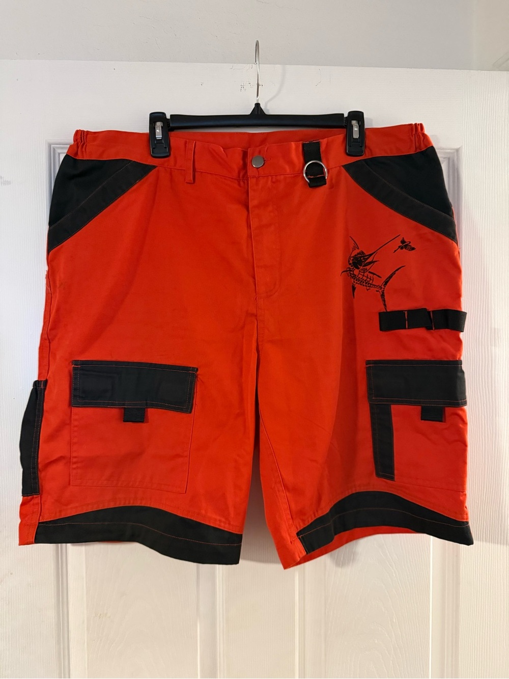 Men's Orange Cargo Shorts with Black Accents